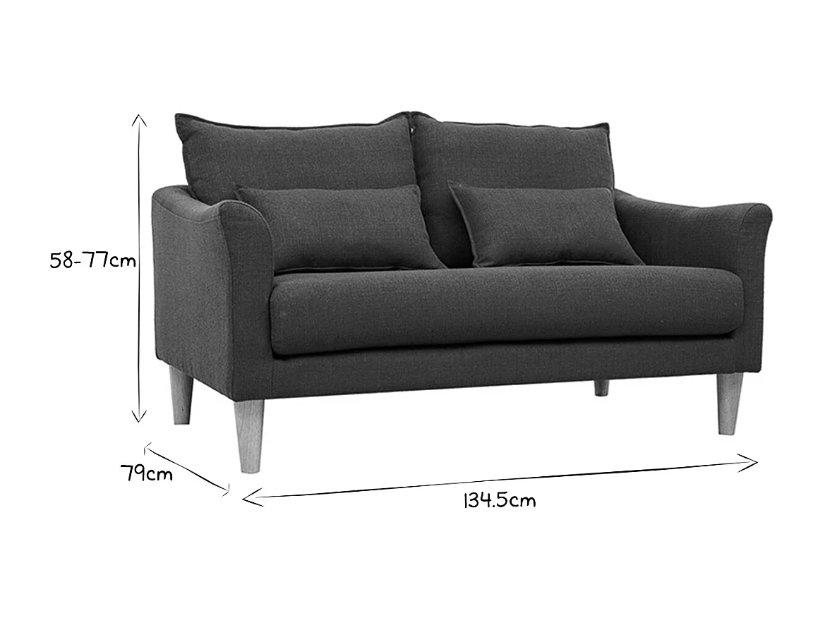 Canapé scandinave 2 places en tissu bleu canard et bois clair KATE