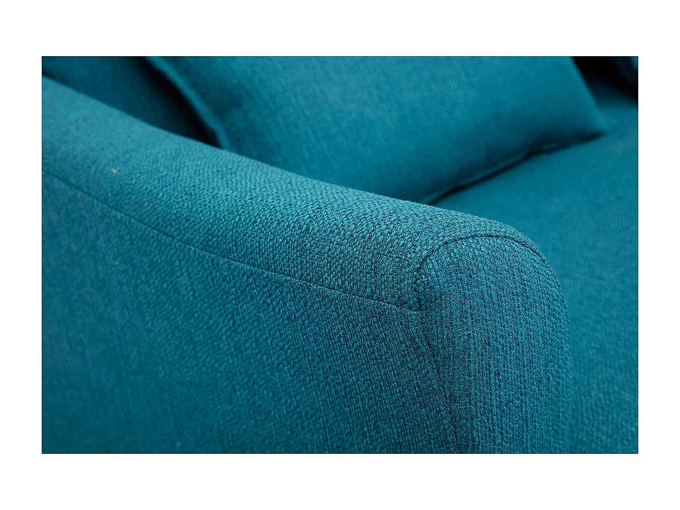 Canapé scandinave 2 places en tissu bleu canard et bois clair KATE