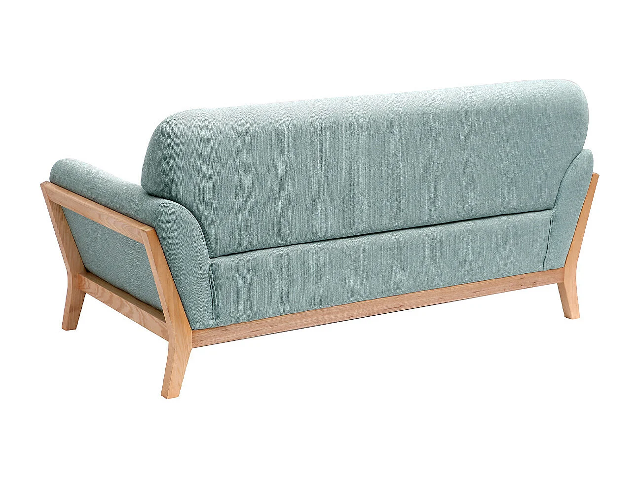 Canapé scandinave 2 places en tissu vert lagon et bois clair YOKO