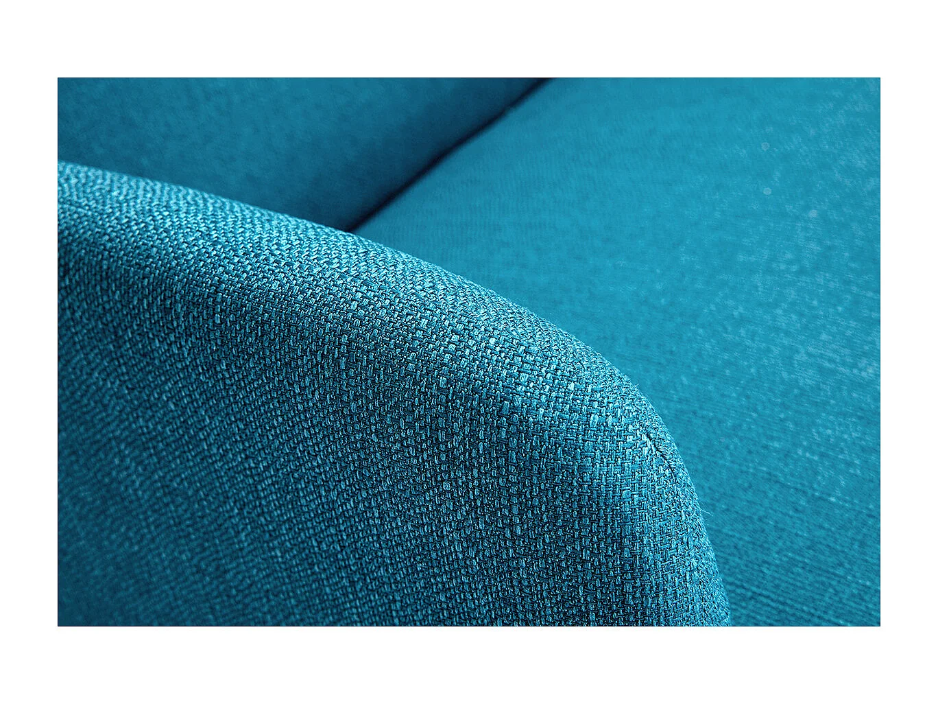 Sofá nórdico 2 plazas de tela azul petróleo y madera clara ISKO