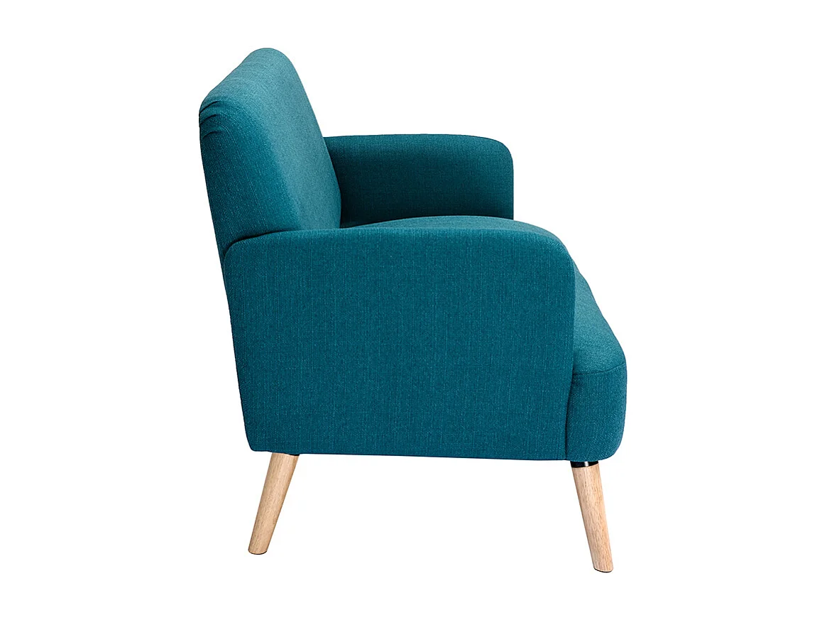 Canapé scandinave 2 places en tissu bleu canard et bois clair ISKO