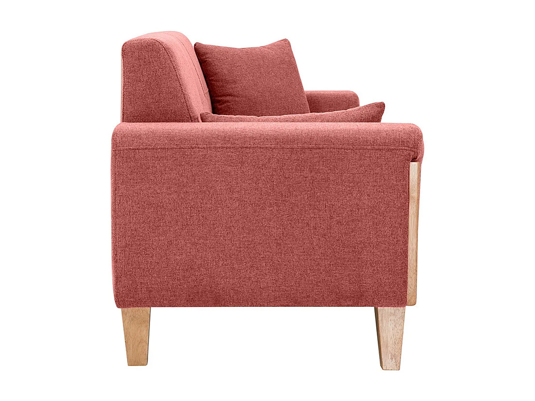Skandinavisches Sofa aus terracottafarbenem Stoff mit Samteffekt und hellem Holz 3-Sitzer FJORD