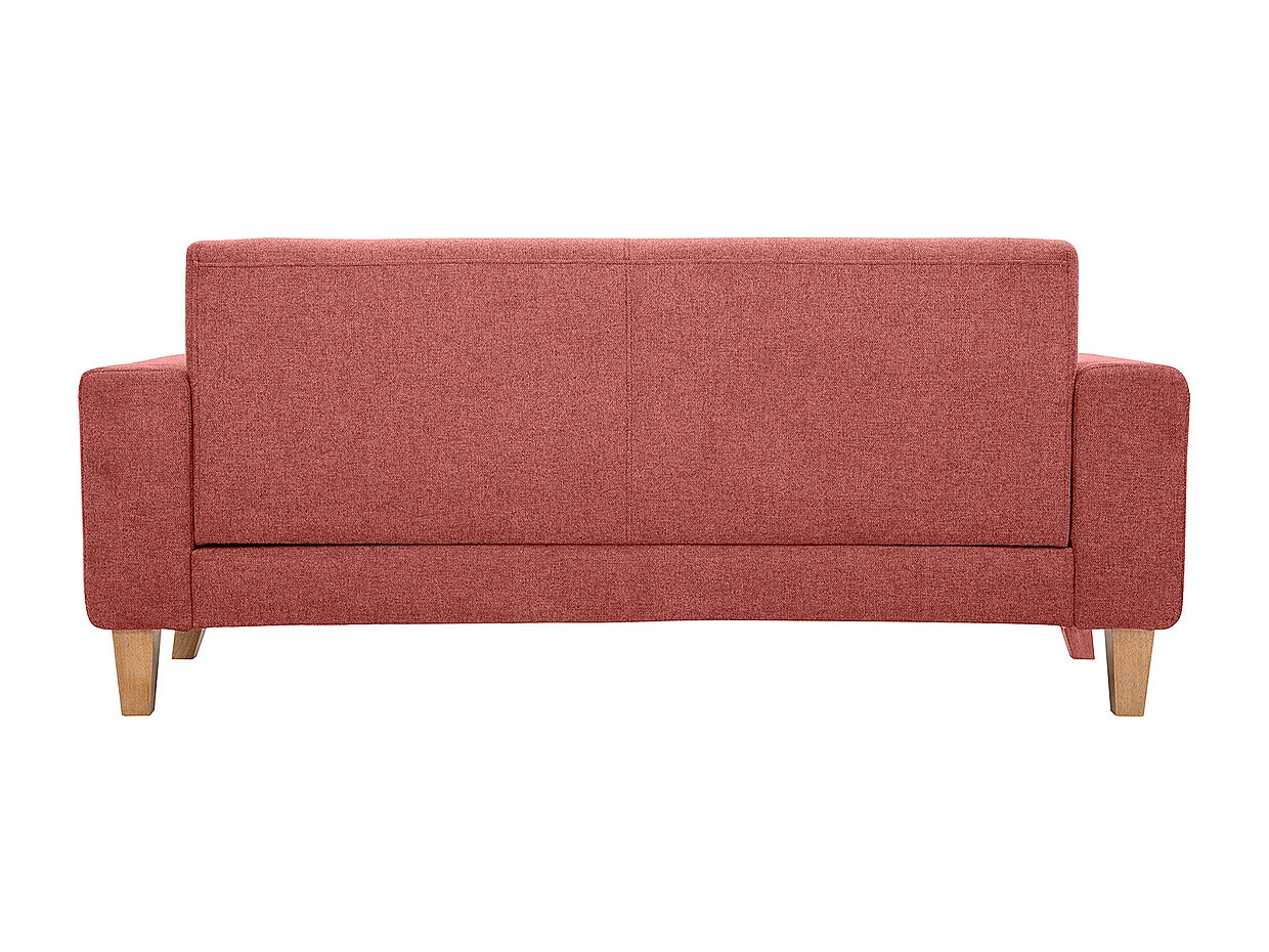 Skandinavisches Sofa aus terracottafarbenem Stoff mit Samteffekt und hellem Holz 3-Sitzer FJORD
