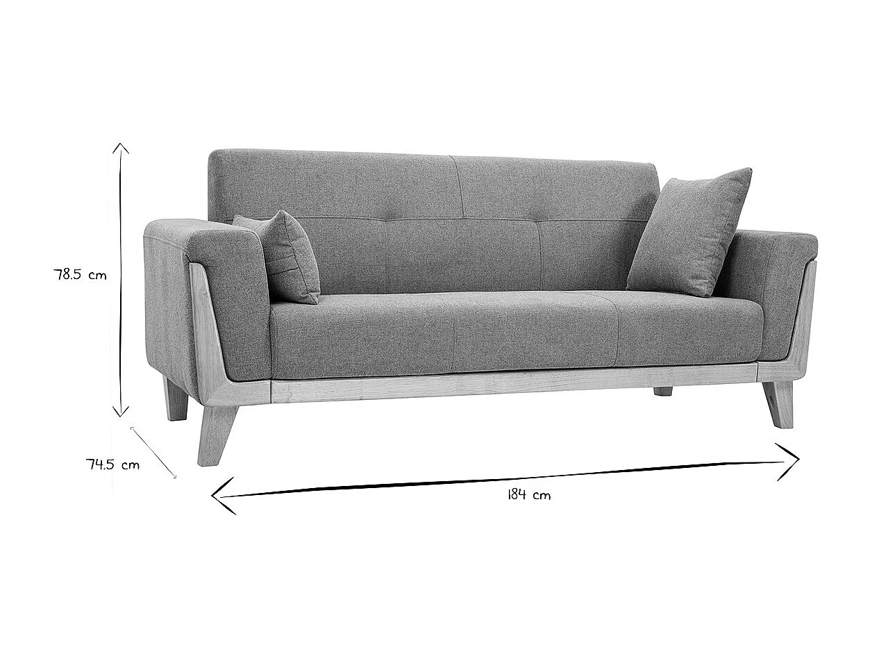 Skandinavisches Sofa aus terracottafarbenem Stoff mit Samteffekt und hellem Holz 3-Sitzer FJORD