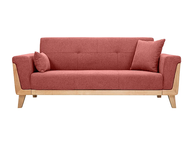 Canapé scandinave 3 places en tissu effet velours texturé terracotta et bois clair FJORD