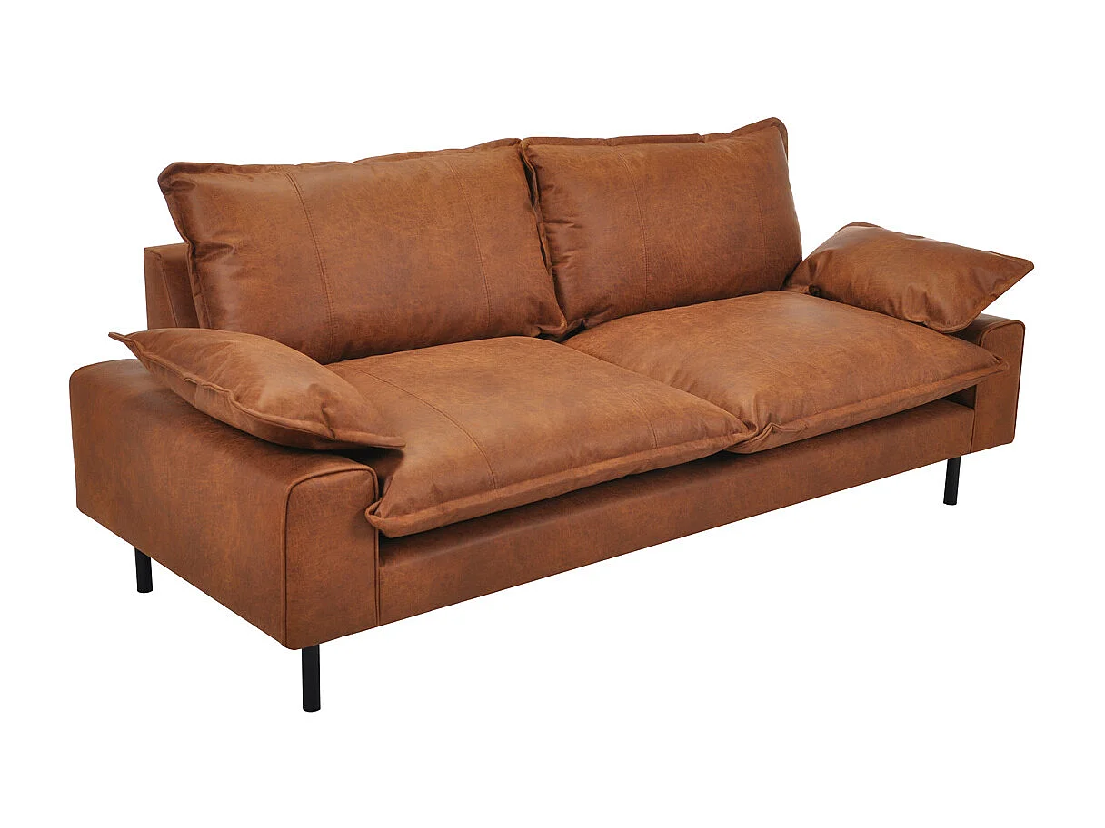 Canapé 3 places en cuir aspect vieilli marron cognac et métal noir DORY