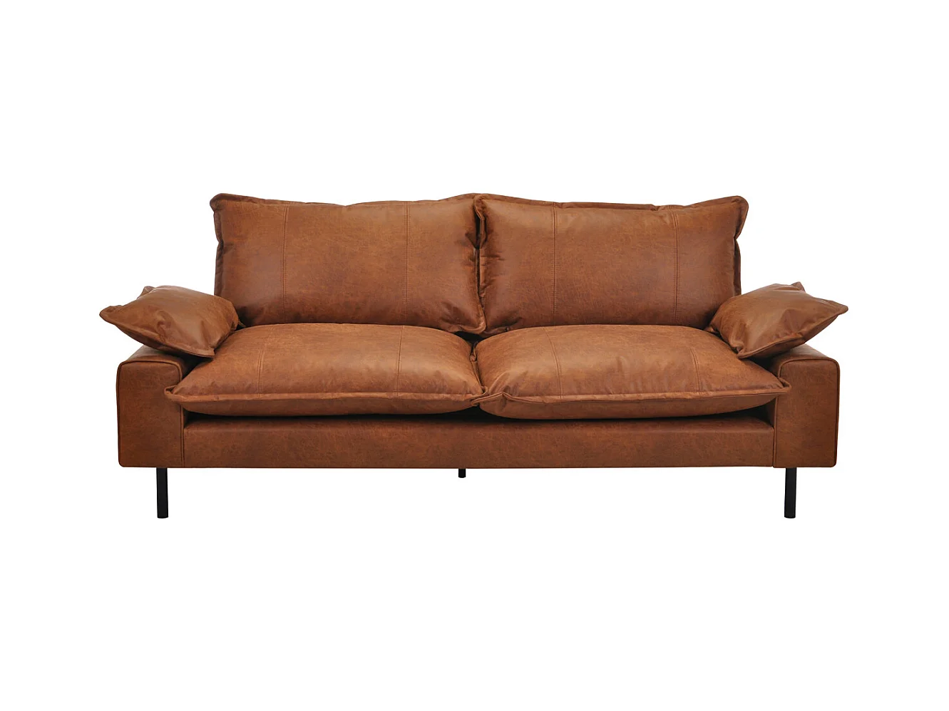 Sofa aus Leder in Antikoptik in Cognacbraun und schwarzem Metall 3-Sitzer DORY
