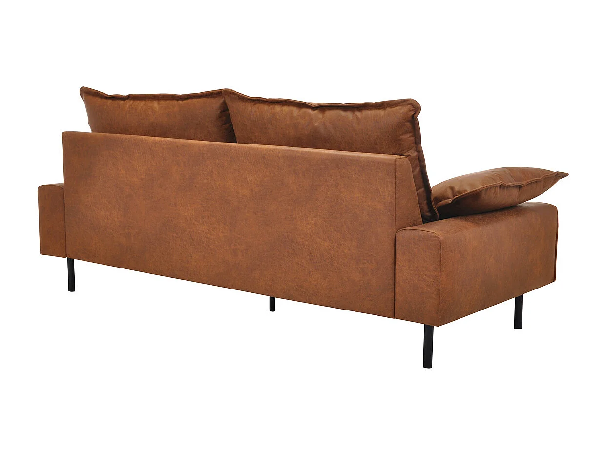 Sofá de 3 plazas en piel con aspecto envejecido marrón coñac y metal negro DORY
