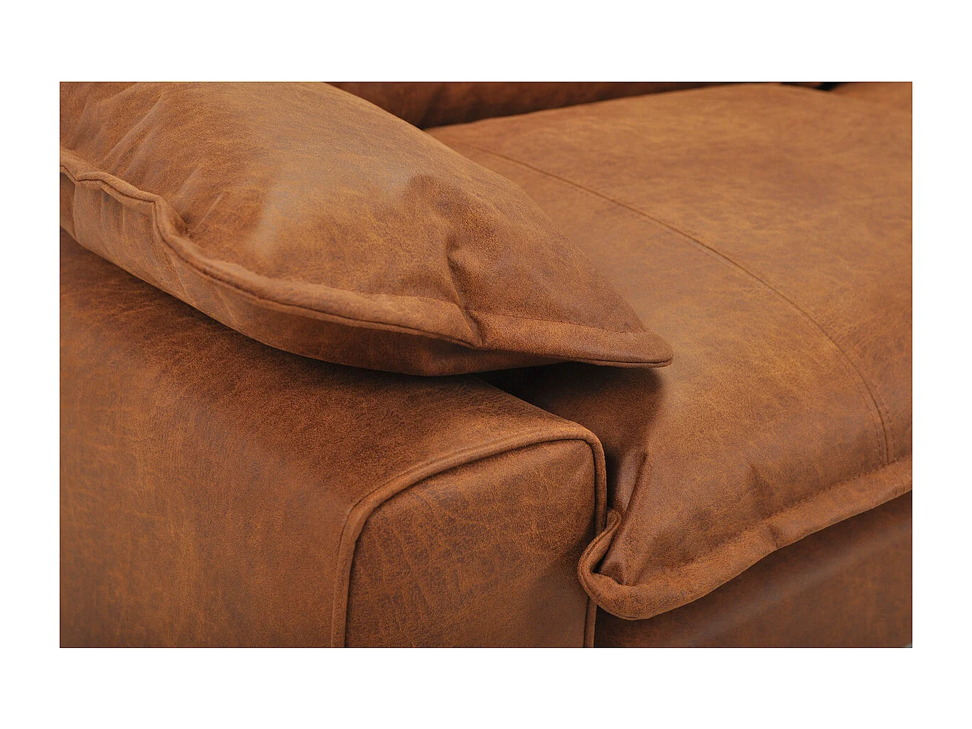 Sofá de 3 plazas en piel con aspecto envejecido marrón coñac y metal negro DORY