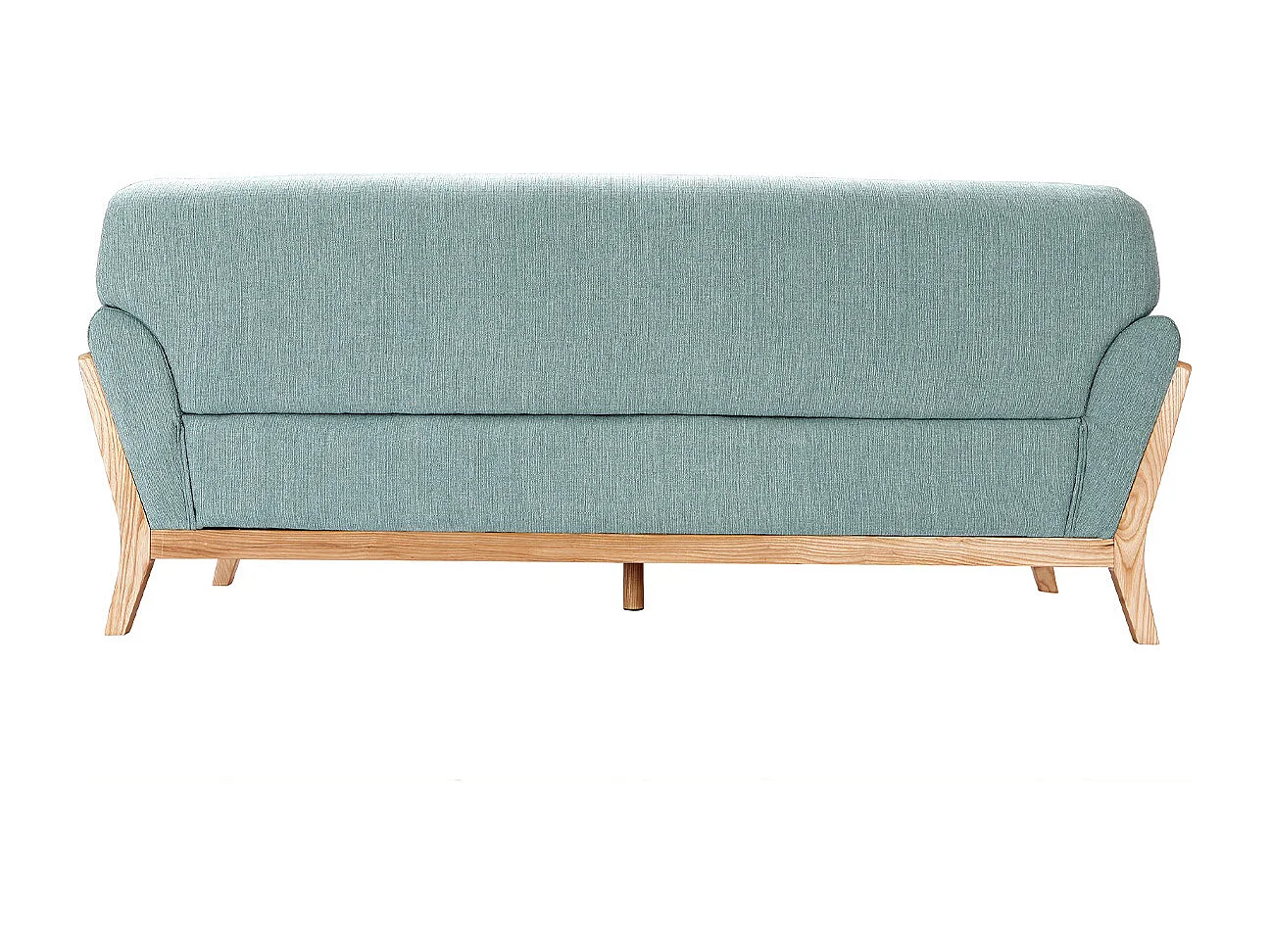 Canapé scandinave 3 places en tissu vert lagon et bois clair YOKO