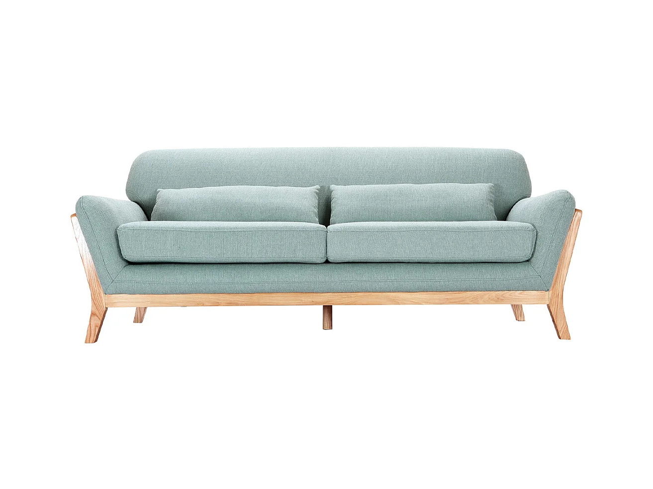 Canapé scandinave 3 places en tissu vert lagon et bois clair YOKO