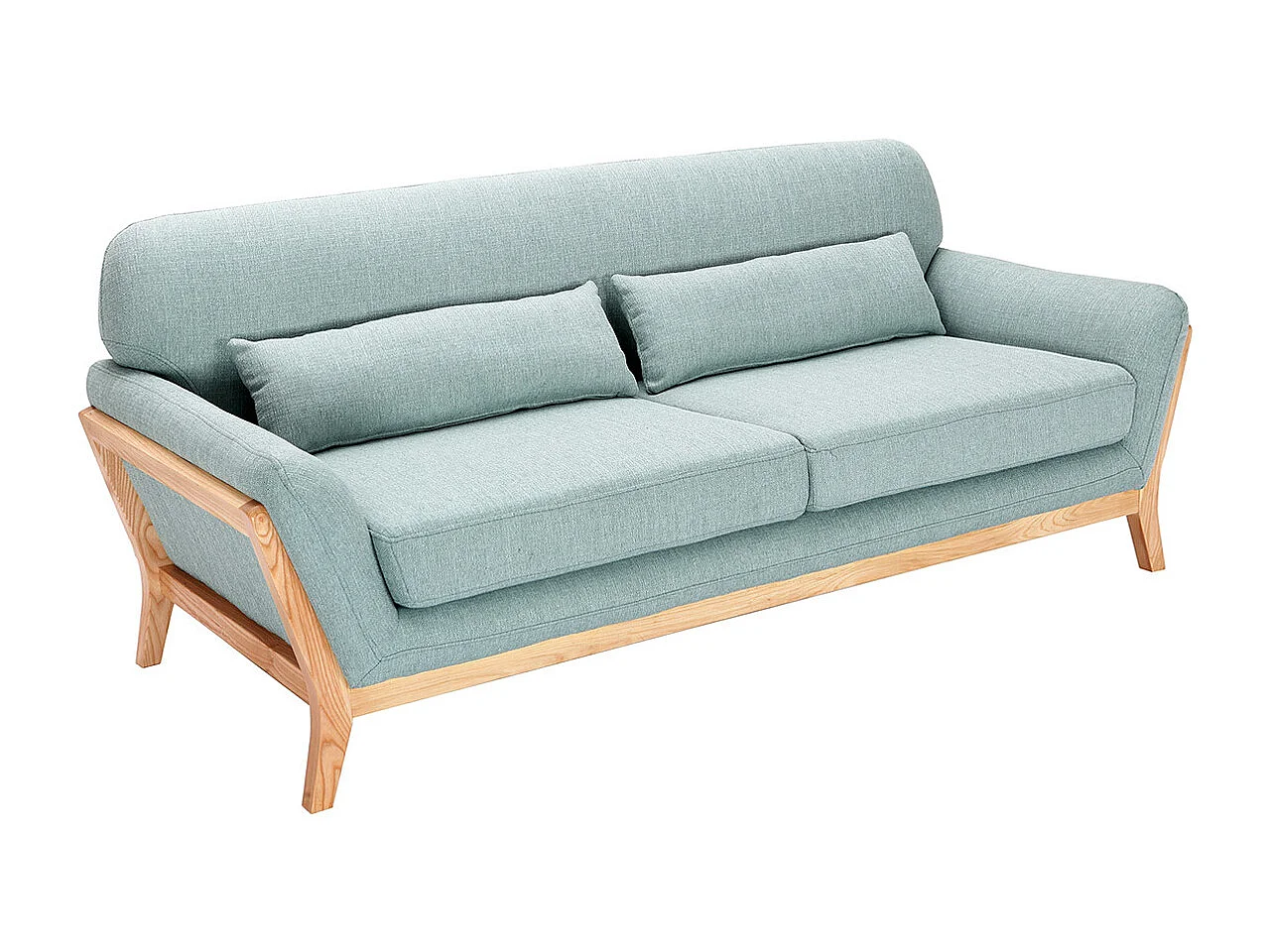 Sofa skandinavisch 3 Plätze Lagunenblau Holzbeine YOKO