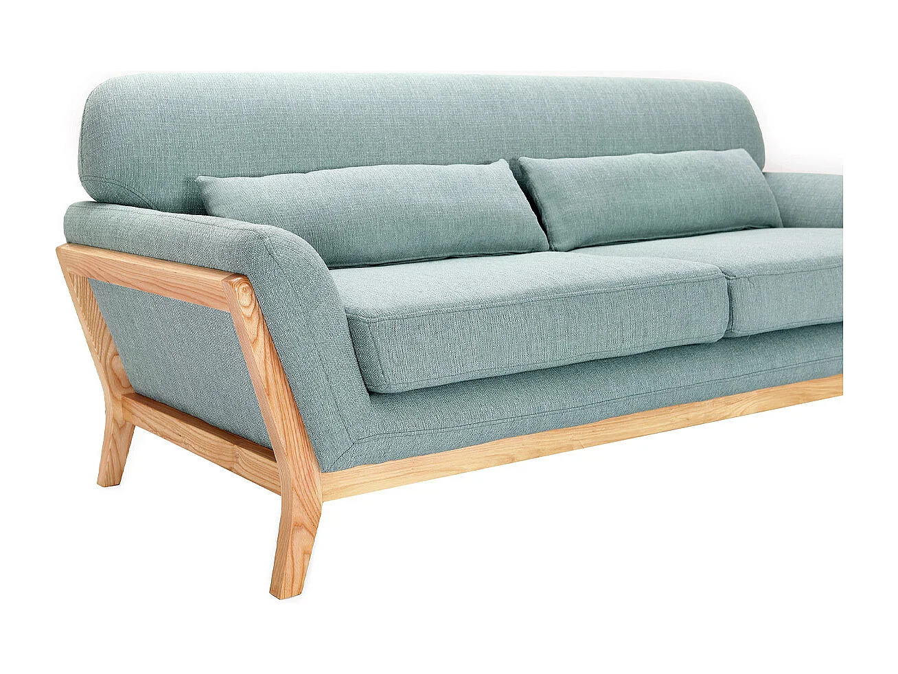 Sofa skandinavisch 3 Plätze Lagunenblau Holzbeine YOKO