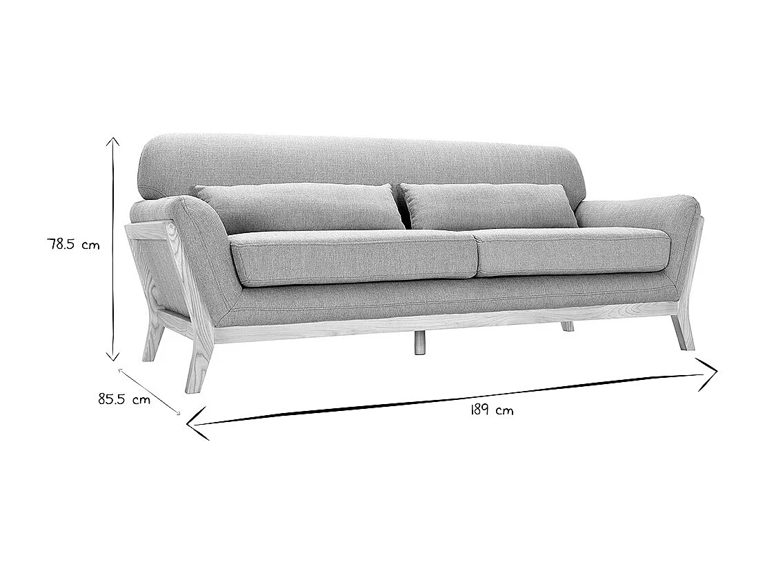 Sofa skandinavisch 3 Plätze Lagunenblau Holzbeine YOKO
