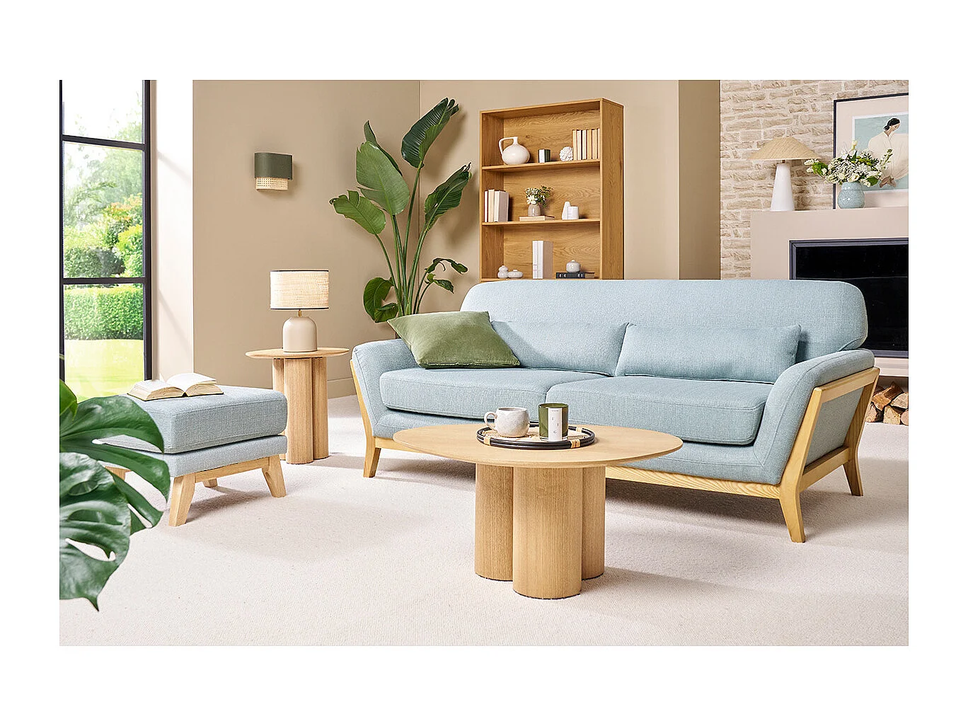 Divano scandinavo 3 posti blu laguna piedi legno YOKO