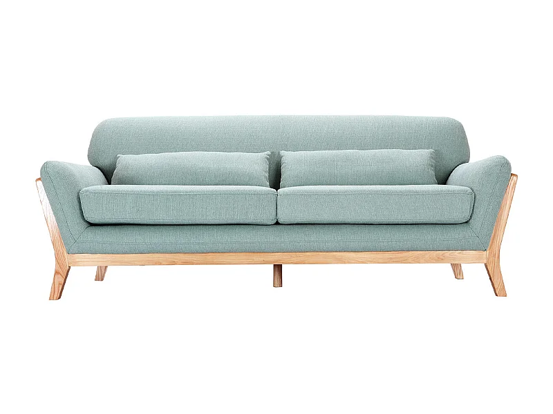 Canapé scandinave 3 places en tissu vert lagon et bois clair YOKO