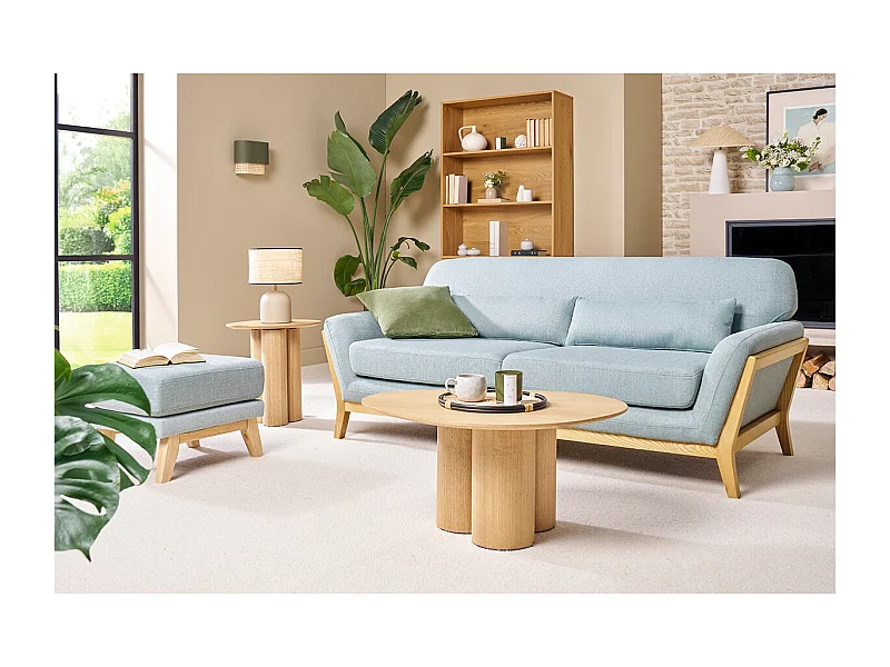 Sofa skandinavisch 3 Plätze Lagunenblau Holzbeine YOKO