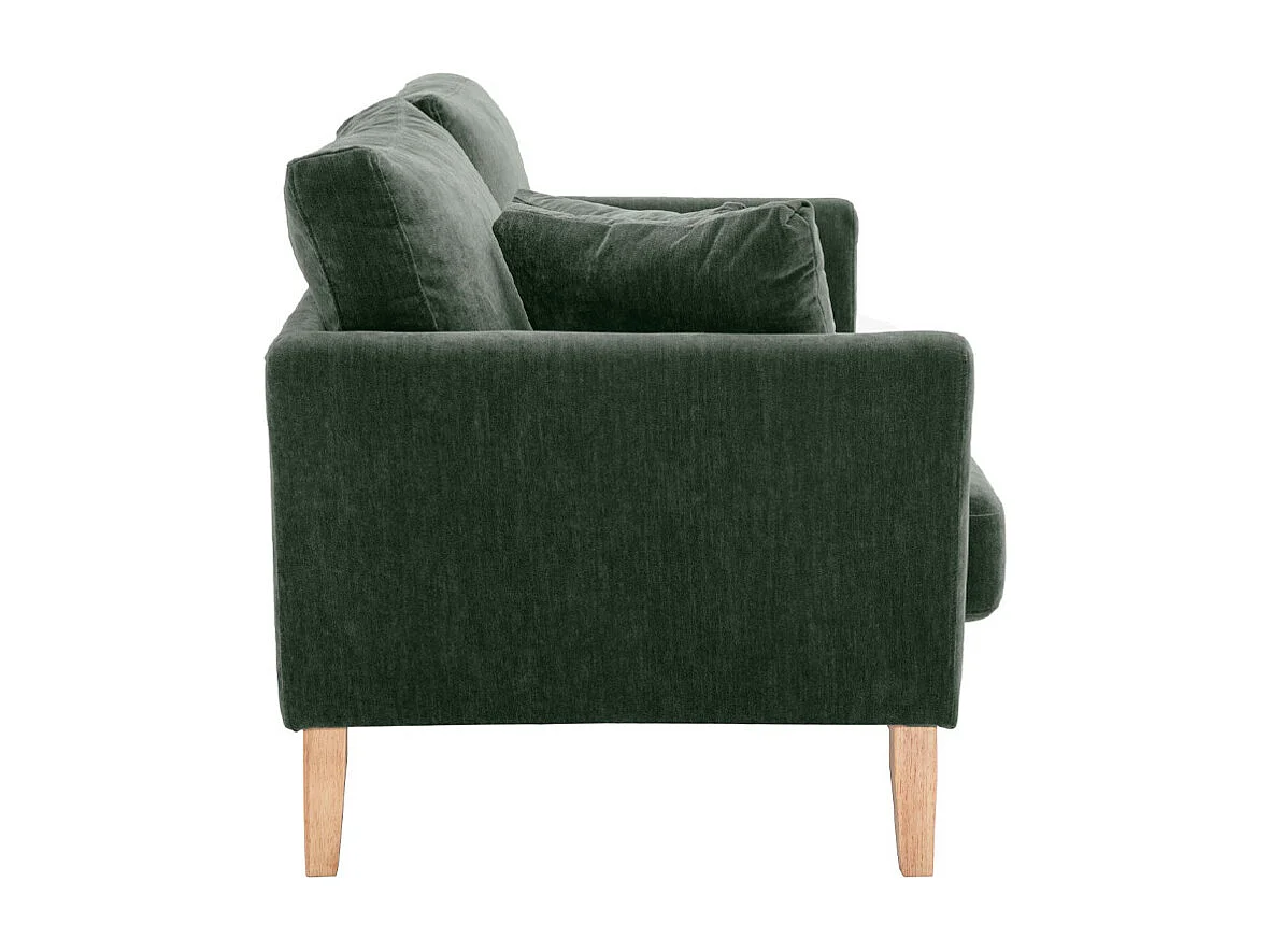 Canapé scandinave déhoussable 2 places en tissu effet velours vert kaki et bois clair OSLO