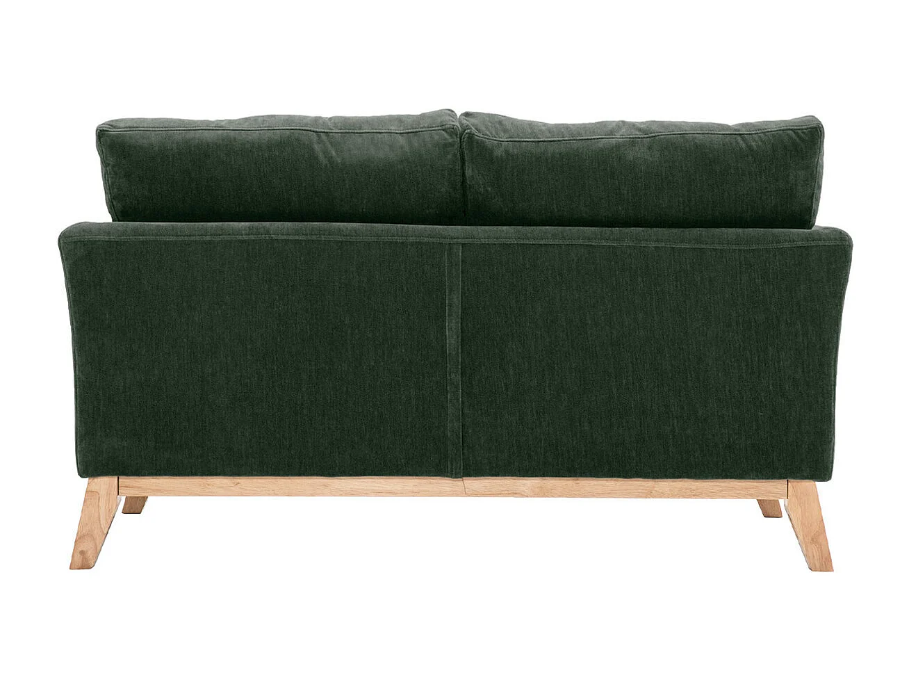 Canapé scandinave déhoussable 2 places en tissu effet velours vert kaki et bois clair OSLO
