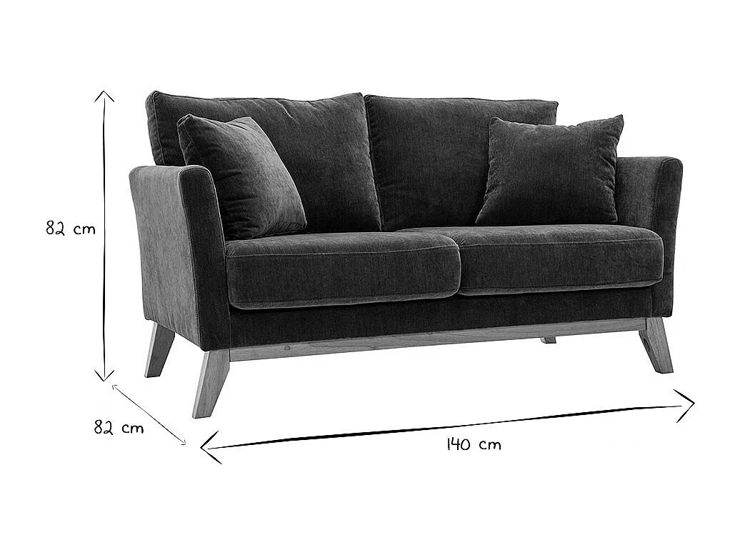 Canapé scandinave déhoussable 2 places en tissu effet velours vert kaki et bois clair OSLO