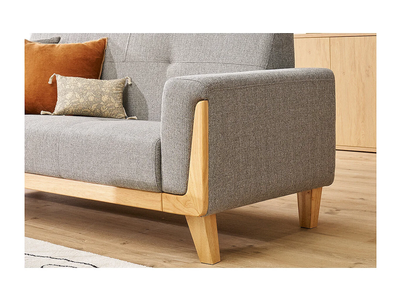 Design-Sofa 3 Plätze Hellgrau Holzbeine FJORD