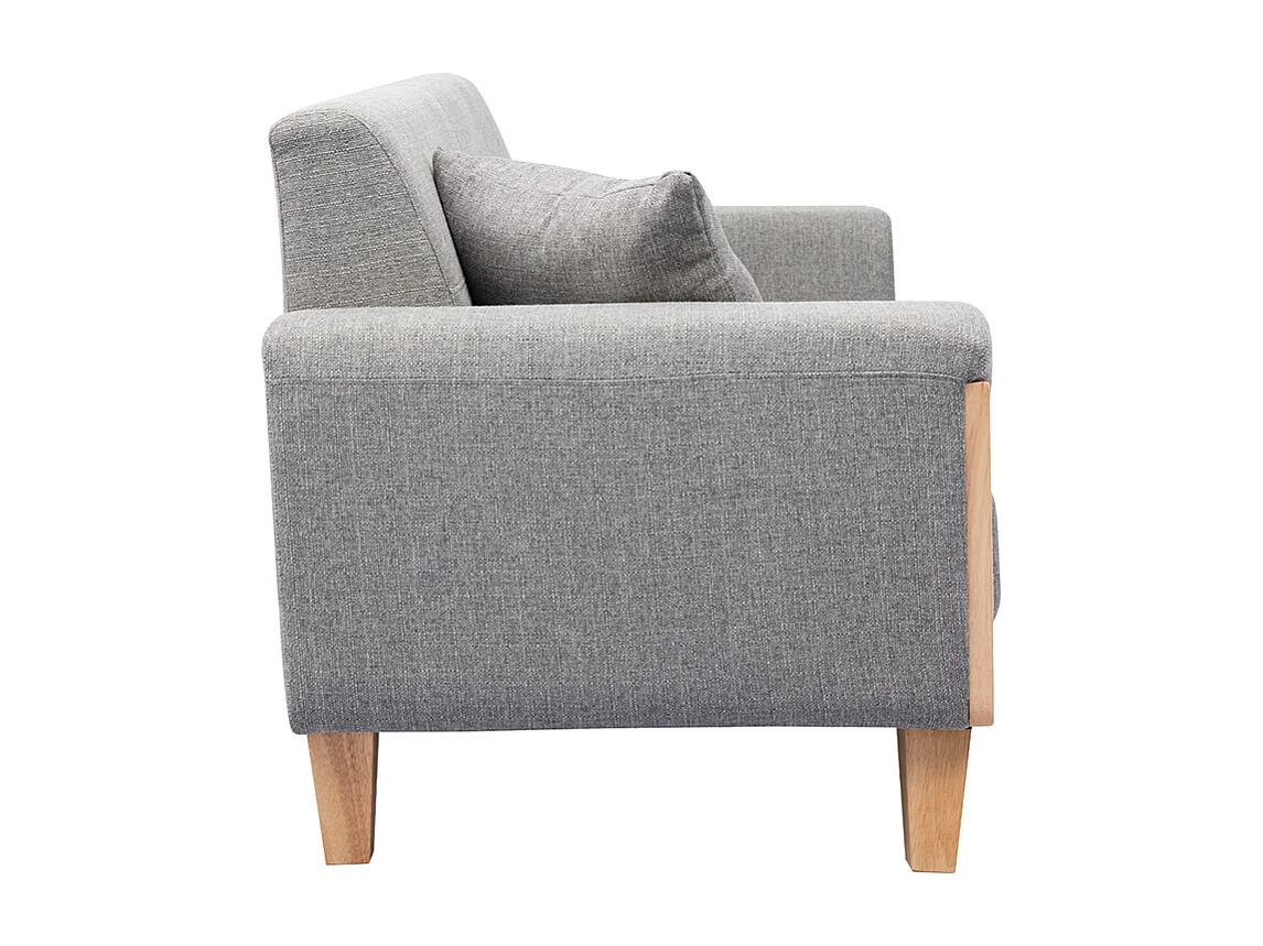 Sofá nórdico 3 plazas gris claro y madera FJORD