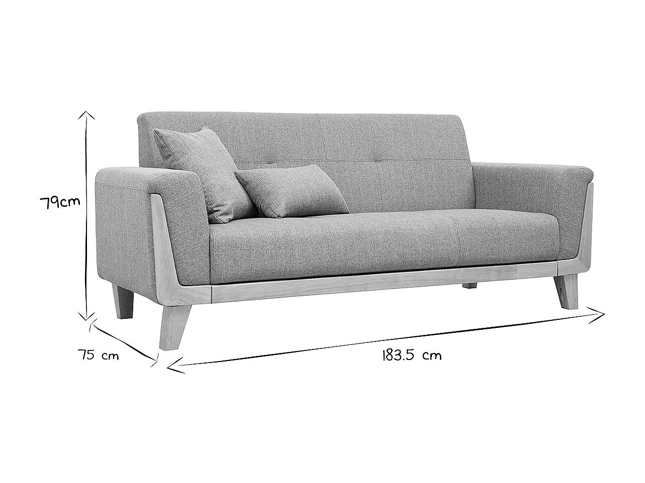 Sofá nórdico 3 plazas gris claro y madera FJORD