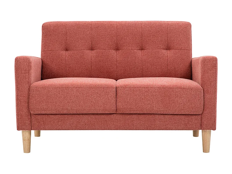 Divano scandinavo 2 posti in tessuto effetto velluto testurizzato color terracotta e legno chiaro MOON