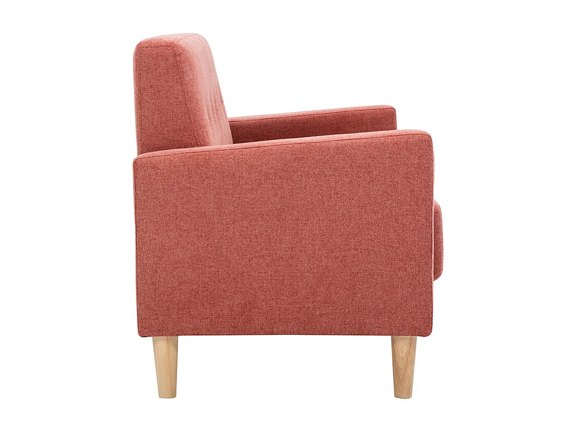 Canapé scandinave 2 places en tissu effet velours texturé terracotta et bois clair MOON