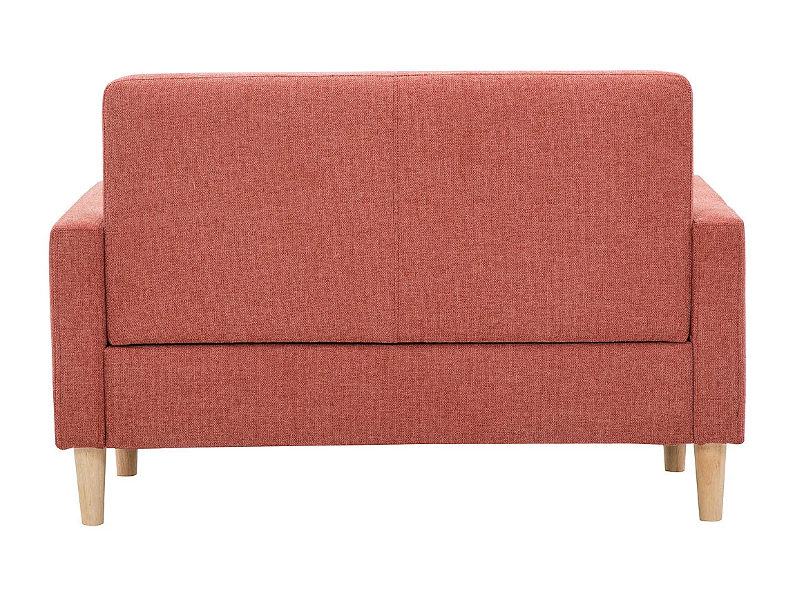 Canapé scandinave 2 places en tissu effet velours texturé terracotta et bois clair MOON