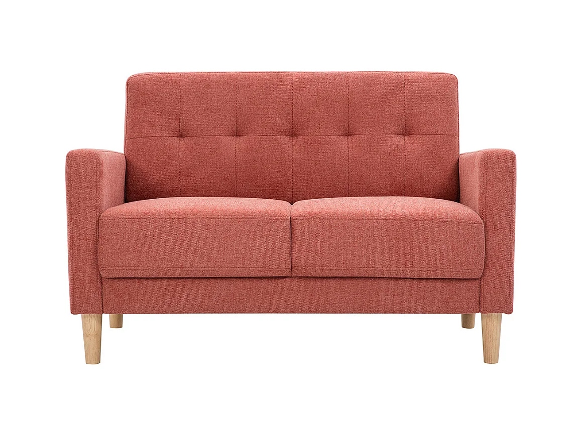 Canapé scandinave 2 places en tissu effet velours texturé terracotta et bois clair MOON