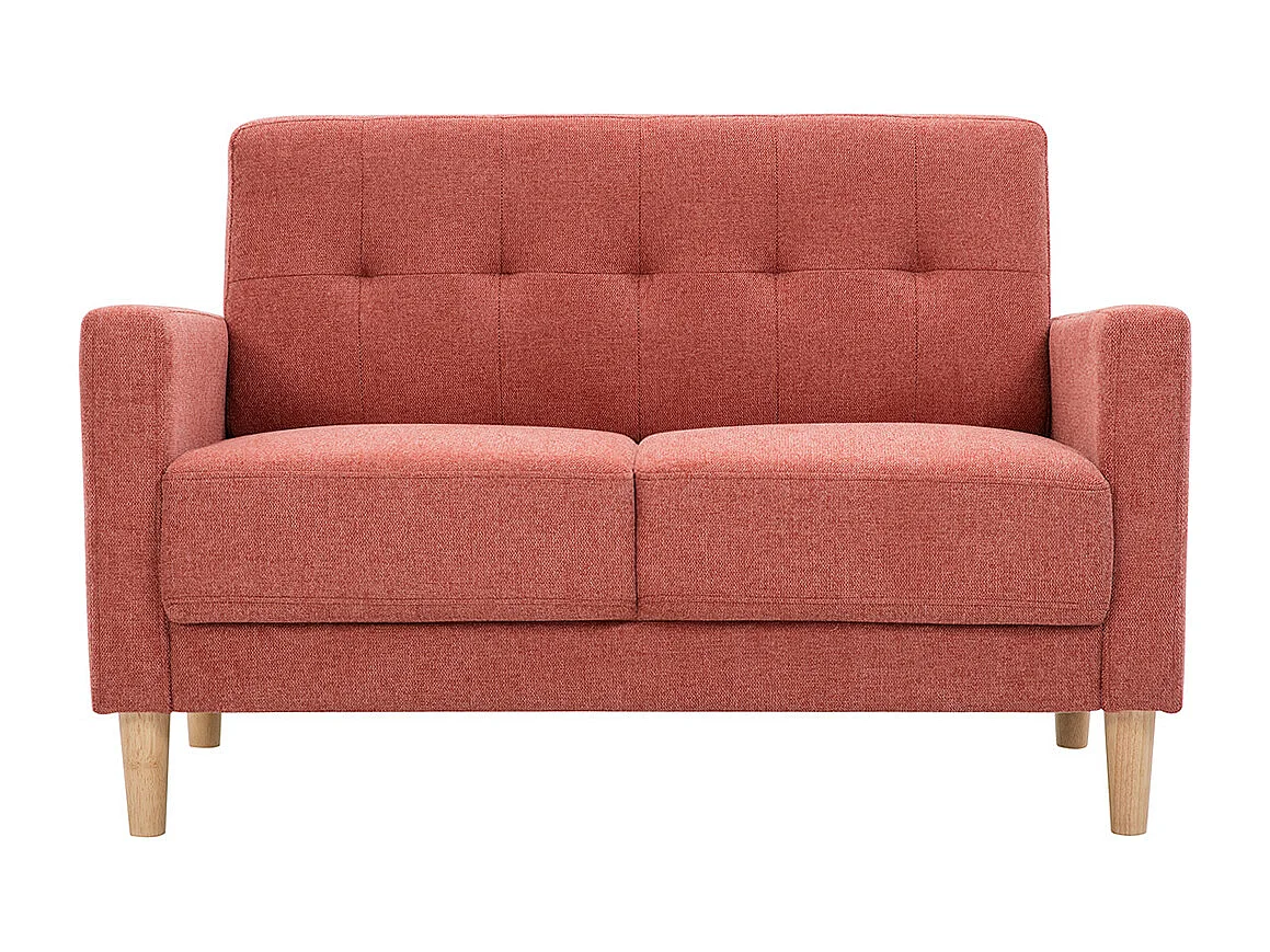 Skandinavisches Sofa aus terracottafarbenem Stoff mit Samteffekt und hellem Holz 2-Sitzer MOON