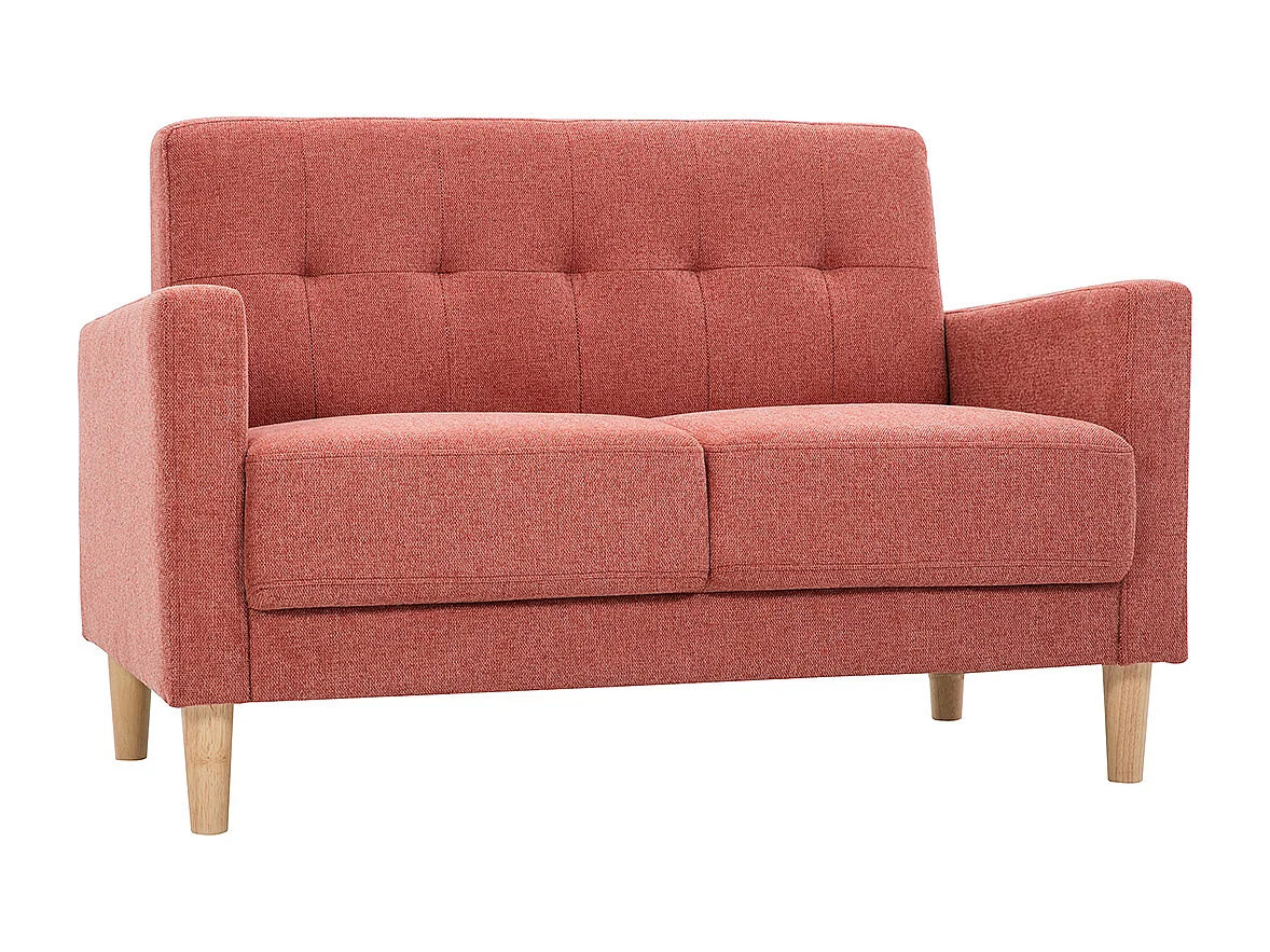 Skandinavisches Sofa aus terracottafarbenem Stoff mit Samteffekt und hellem Holz 2-Sitzer MOON
