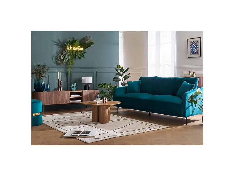 Sofá moderno 3 plazas de tejido efecto aterciopelado gris y metal negro JERRY