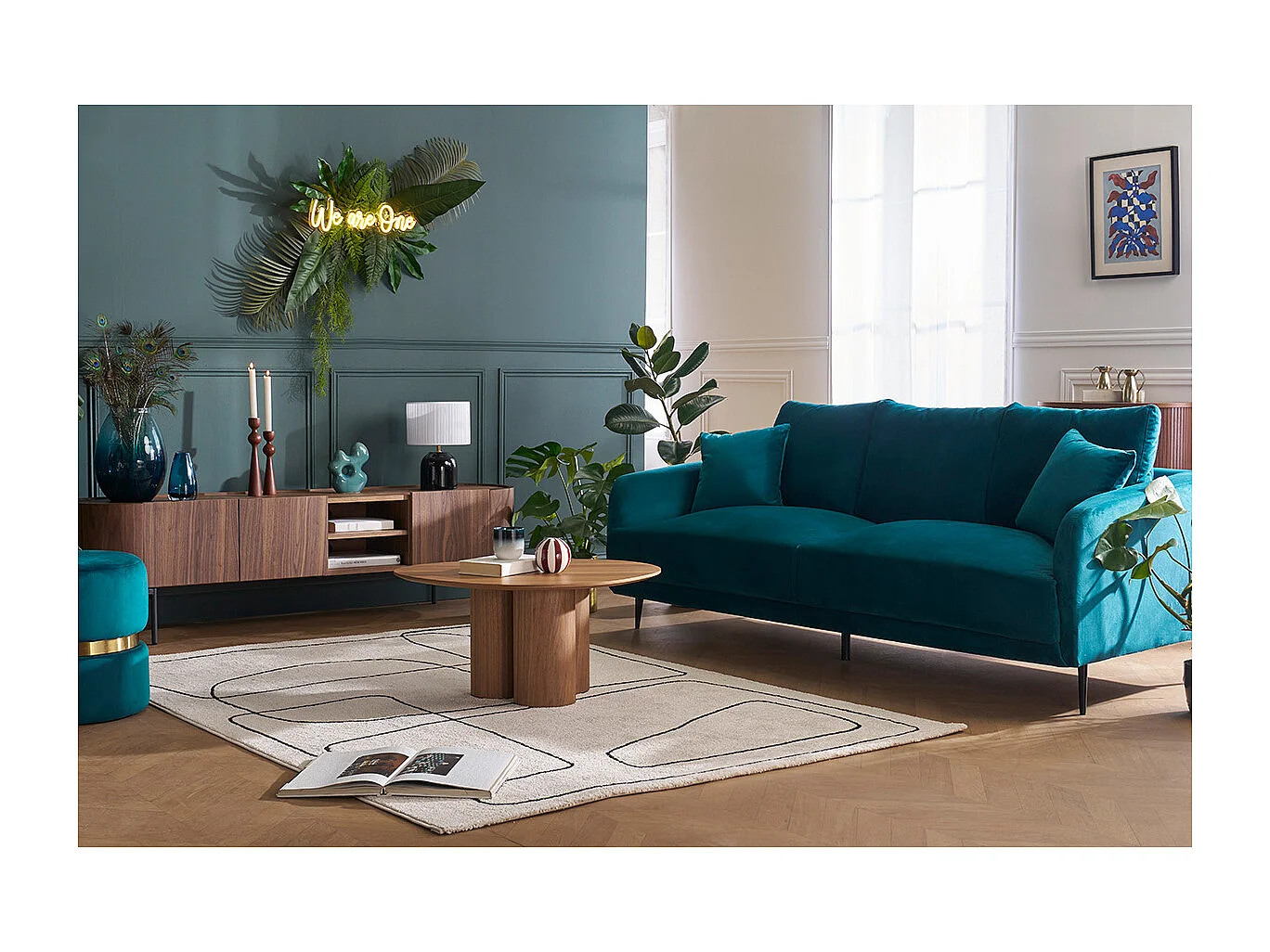 Sofá moderno 3 plazas de tejido efecto aterciopelado gris y metal negro JERRY