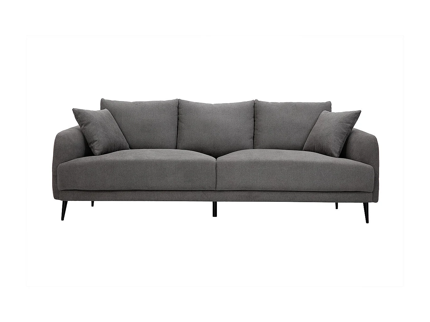 Canapé design 3 places en tissu effet velours gris et métal noir JERRY