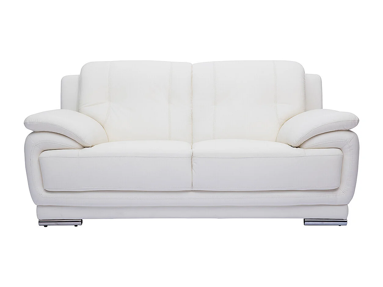Canapé design 2 places en cuir blanc et acier chromé TAMARA