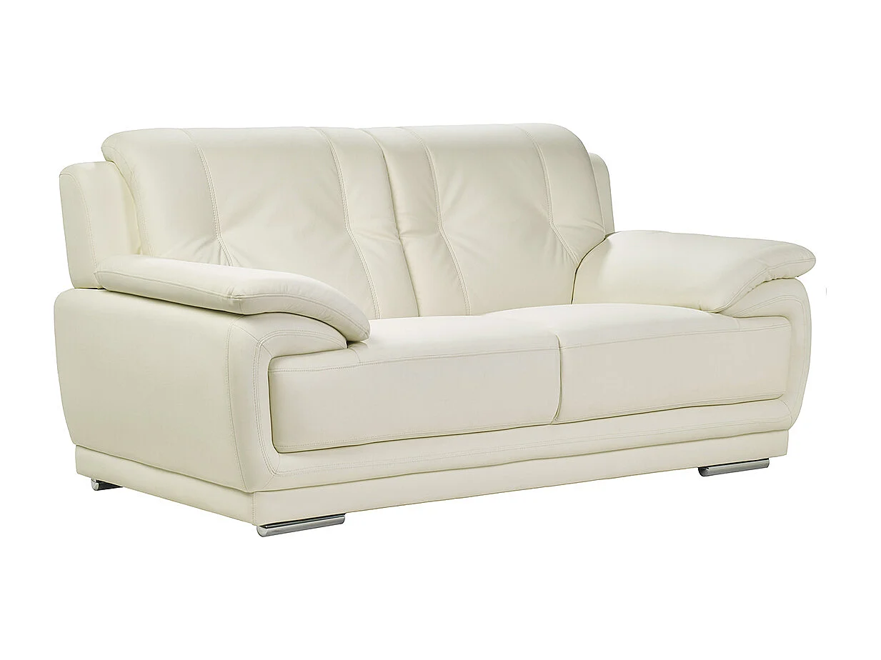 Canapé design 2 places en cuir blanc et acier chromé TAMARA