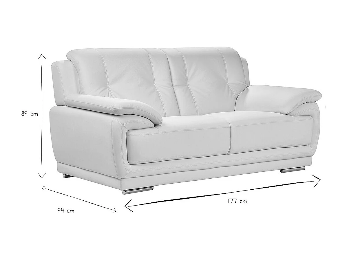 Canapé design 2 places en cuir blanc et acier chromé TAMARA