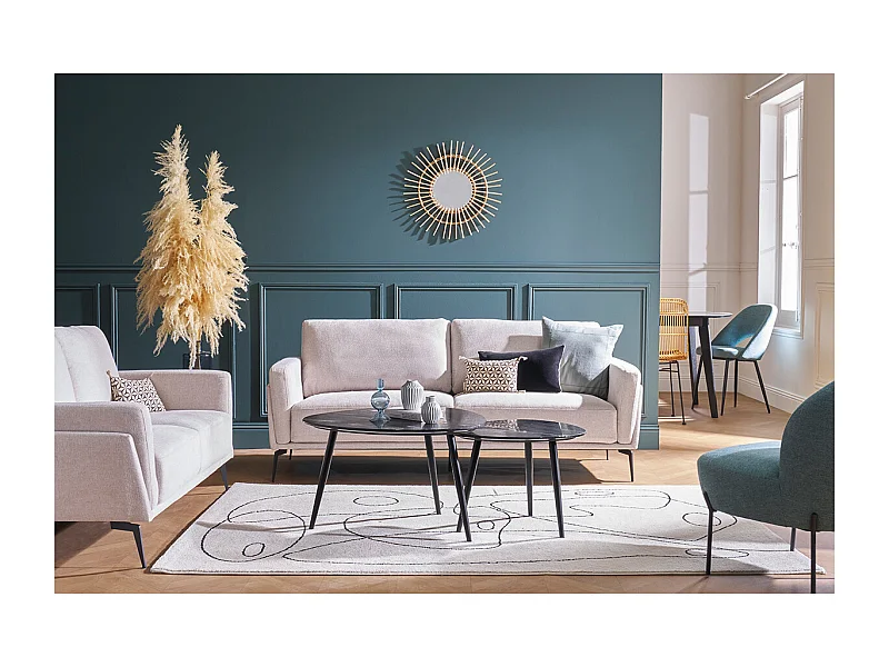 Divano design 3 posti in tessuto effetto velluto testurizzato beige MOSCO