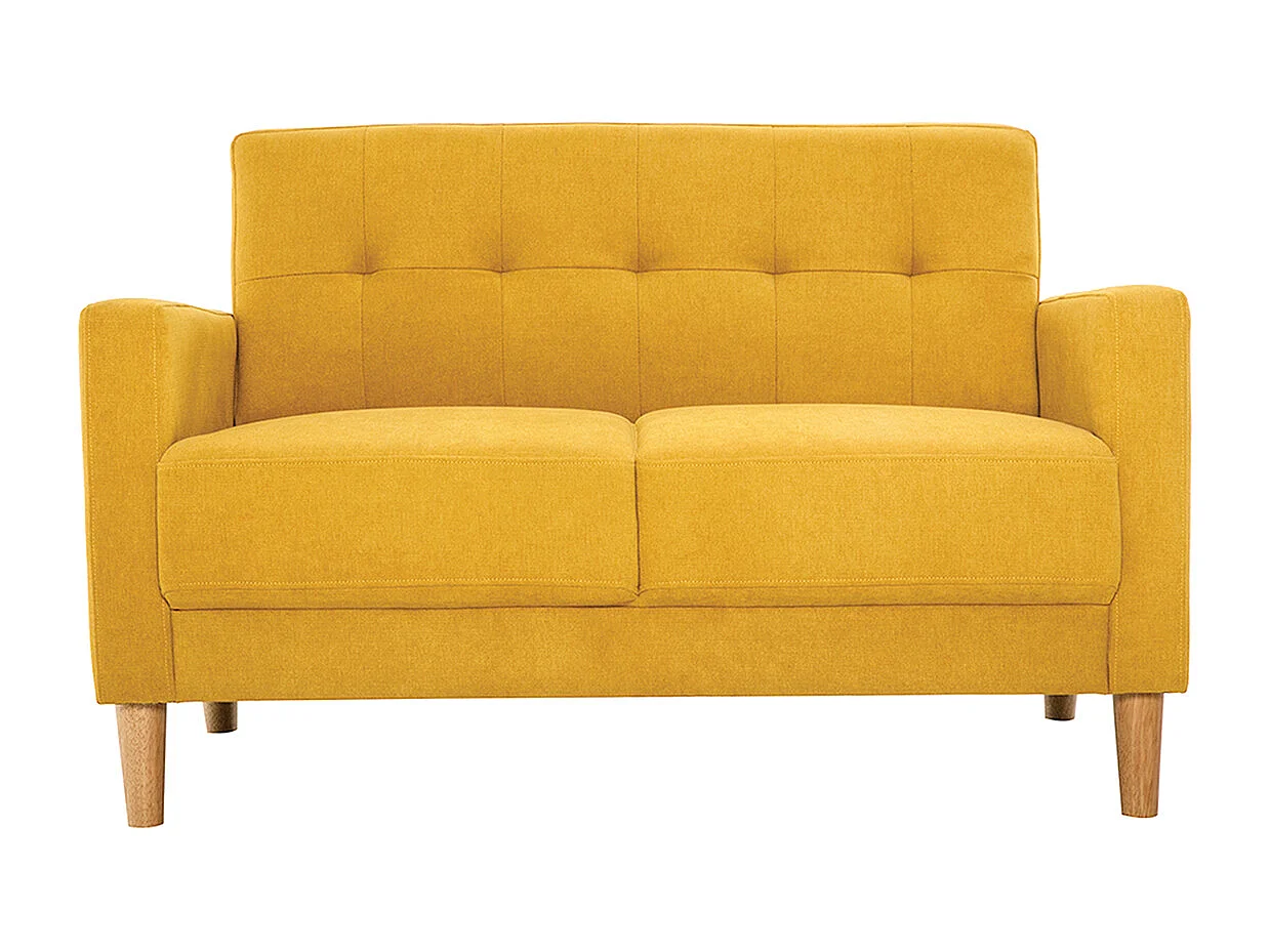Sofá 2 plazas de estilo nórdico amarillo mostaza con efecto aterciopelado MOON
