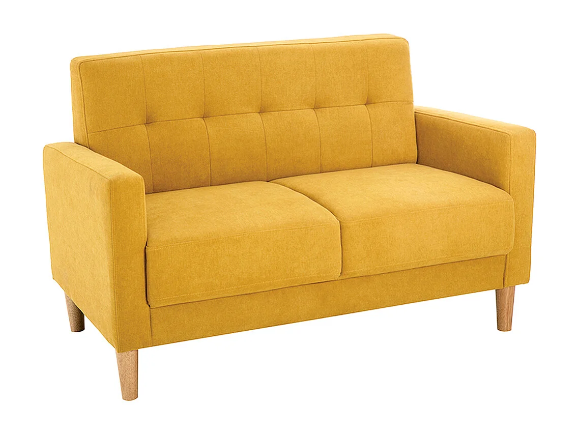 Sofá 2 plazas de estilo nórdico amarillo mostaza con efecto aterciopelado MOON
