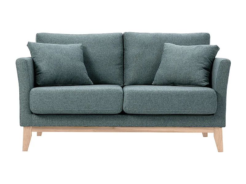 Divano scandinavo sfoderabile 2 posti in tessuto effetto velluto grigio-verde e legno chiaro OSLO