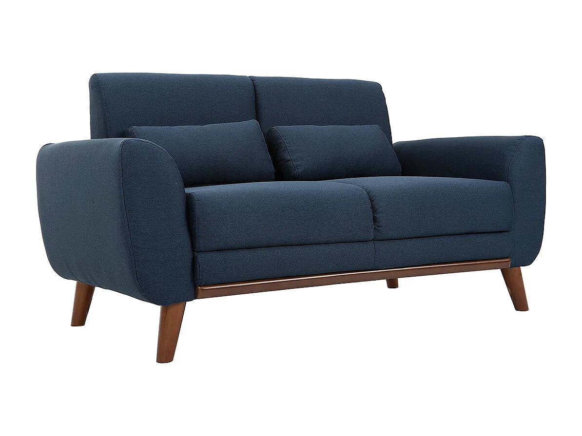 Canapé 2 places en tissu bleu foncé et bois foncé EKTOR