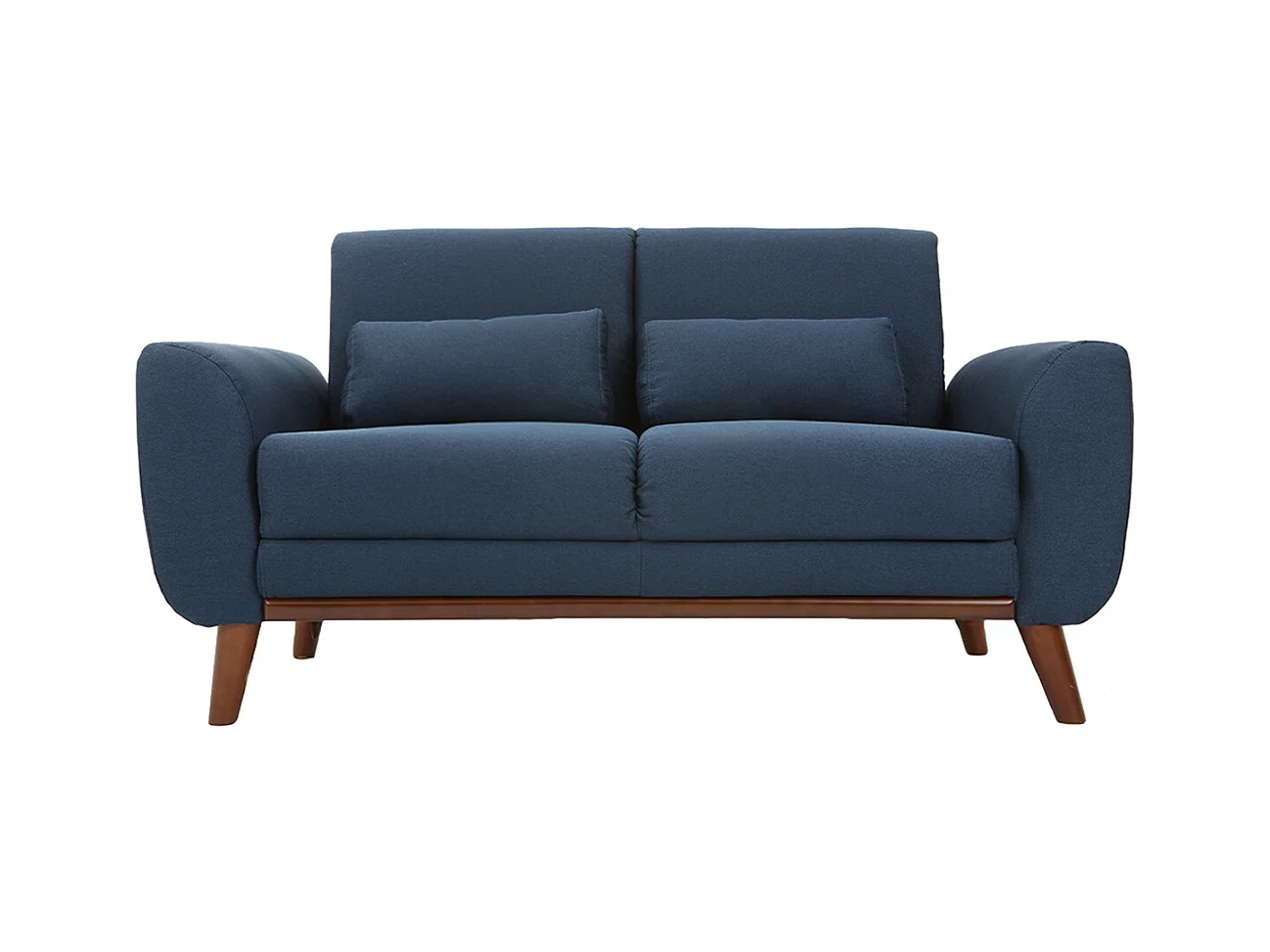 Canapé 2 places en tissu bleu foncé et bois foncé EKTOR