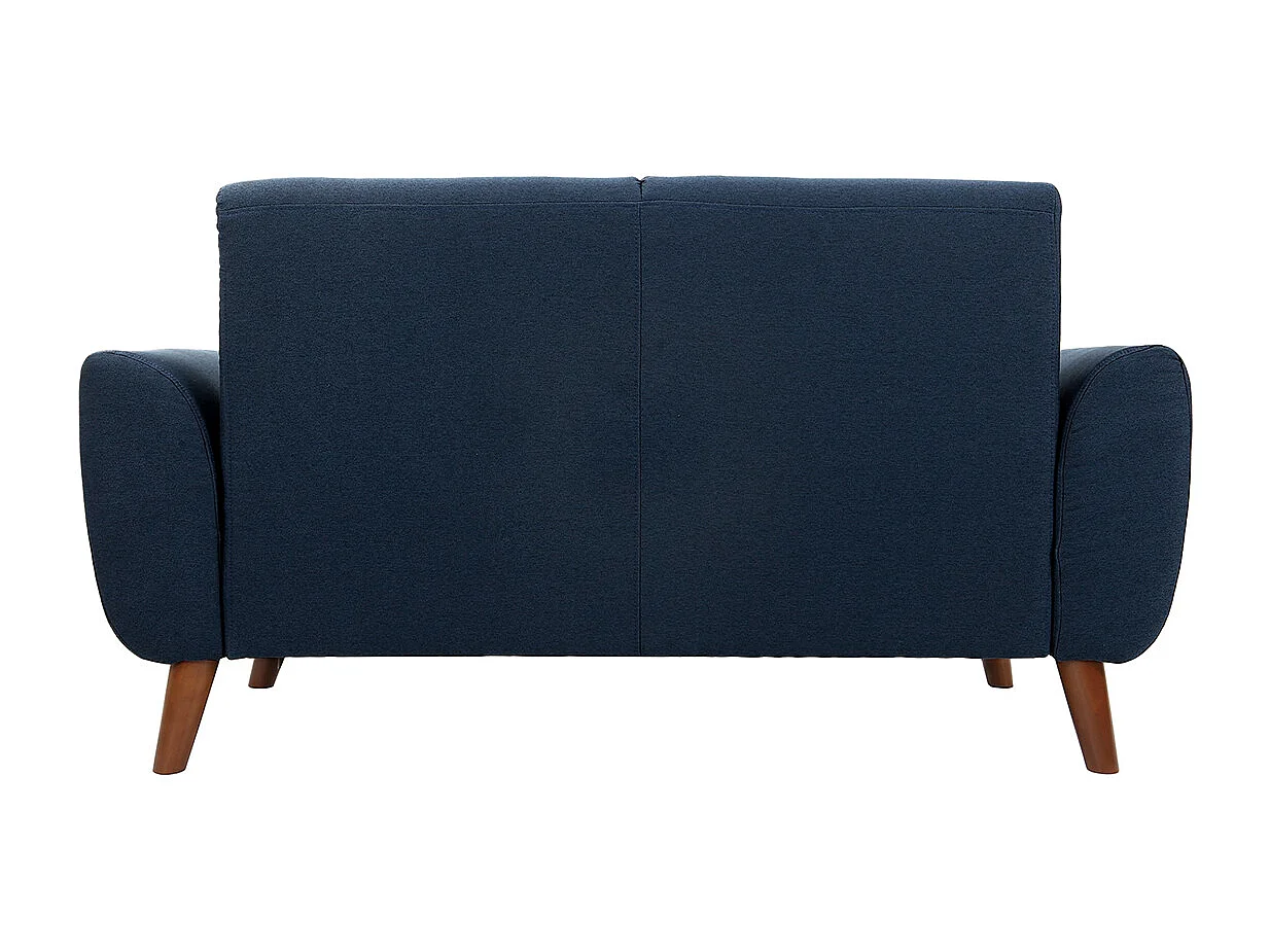 Design-Sofa 2 Plätze Stoff Blau und Füße Nussbaum EKTOR