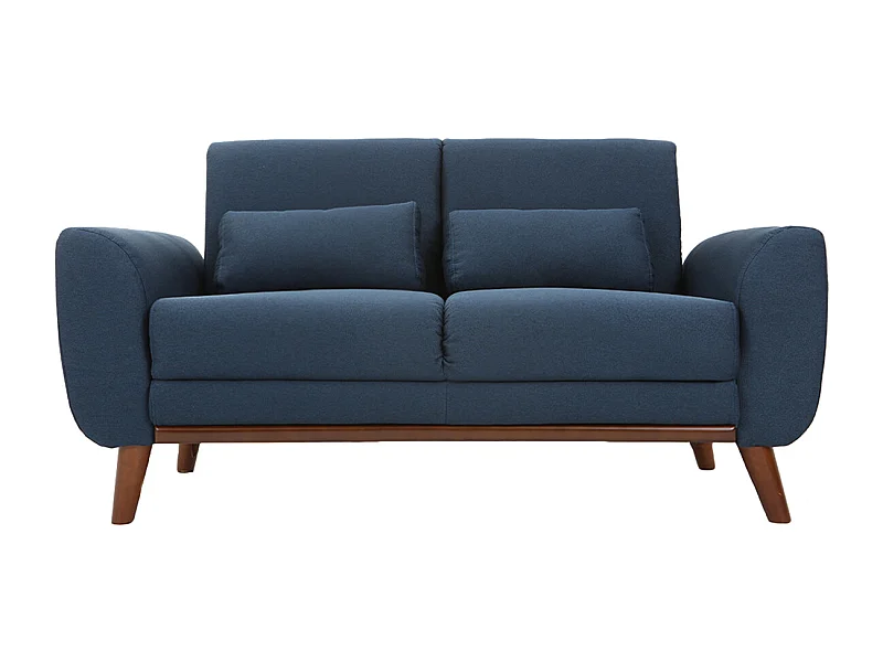 Canapé 2 places en tissu bleu foncé et bois foncé EKTOR