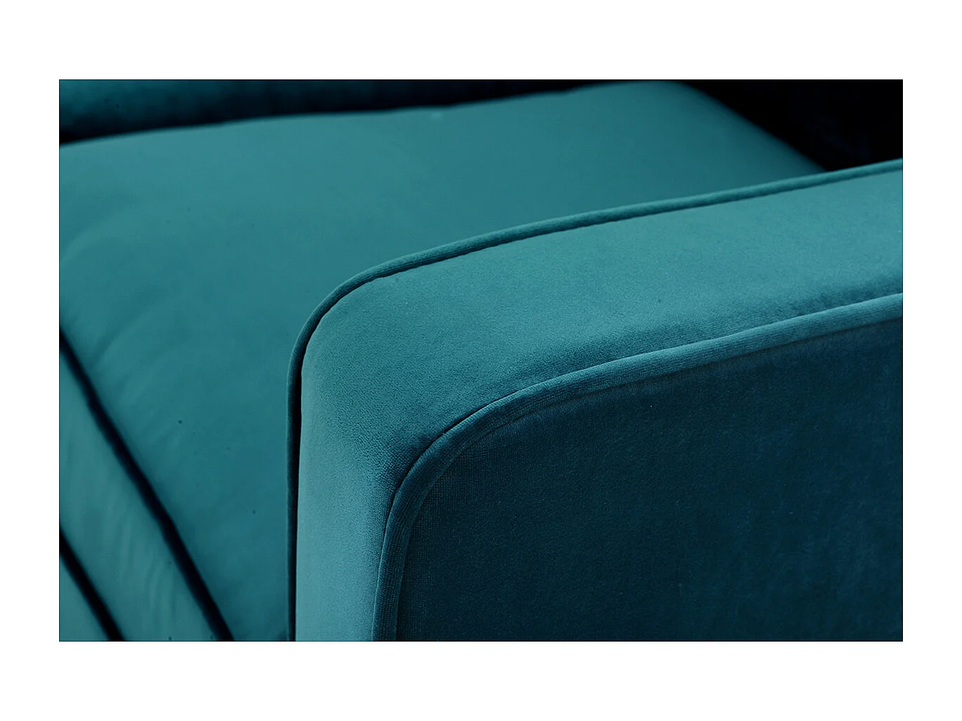 Canapé design 3 places en tissu velours bleu pétrole et bois noir BROOKLYN