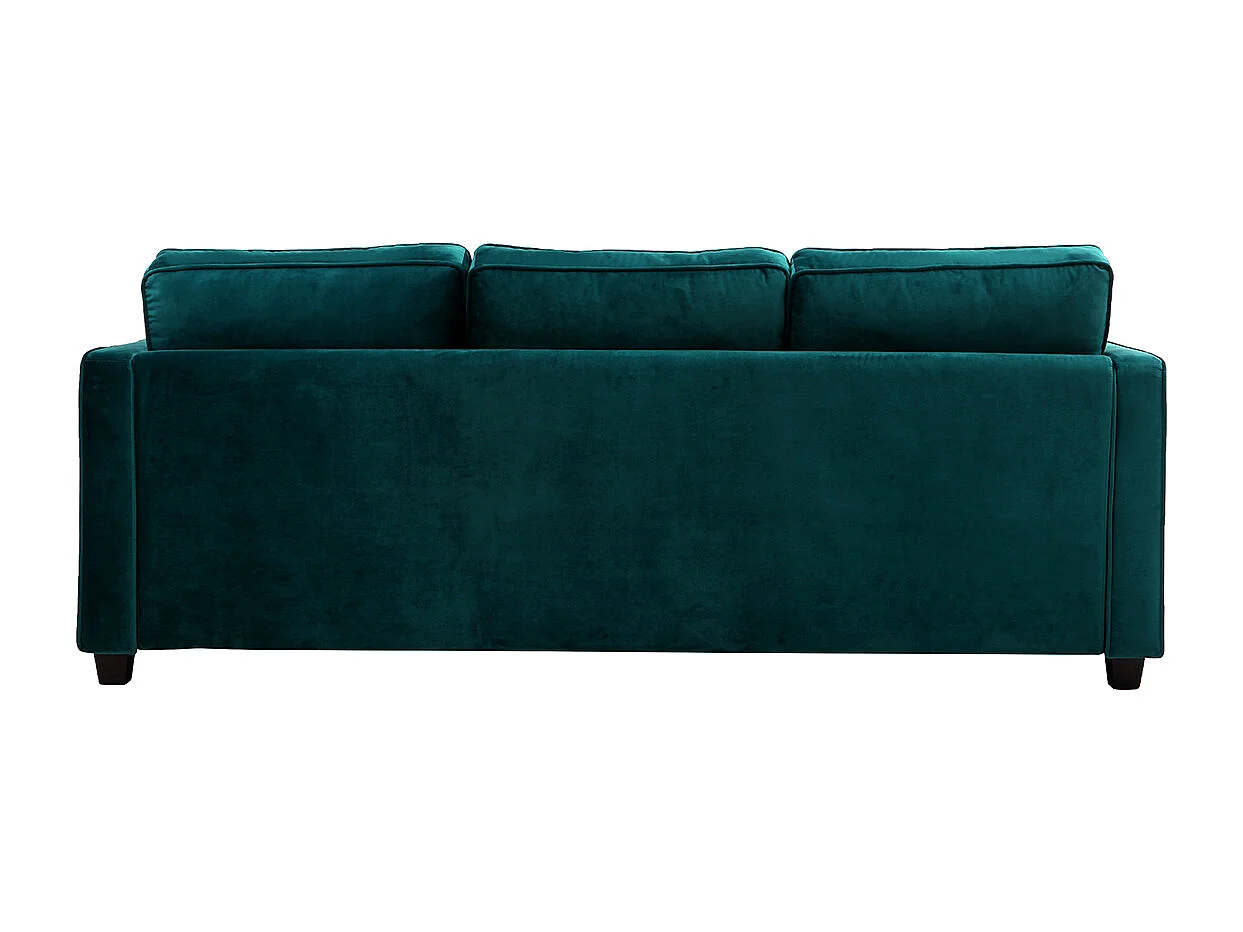 Canapé design 3 places en tissu velours bleu pétrole et bois noir BROOKLYN