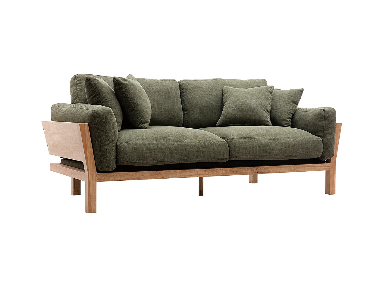 Canapé scandinave déhoussable 3 places en tissu kaki et bois clair KYO